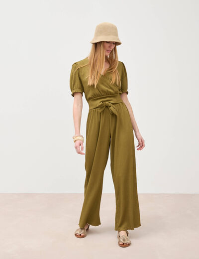 Pantalon loose avec ceinture vert kaki femme