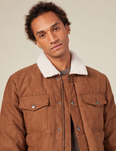 Doudoune suédine droite marron homme