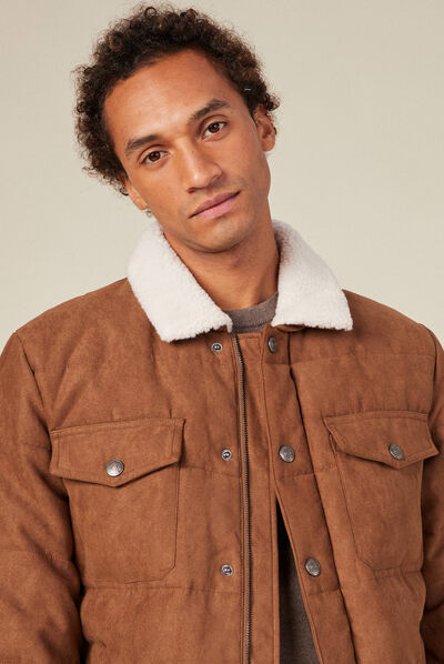 Doudoune suédine droite marron homme