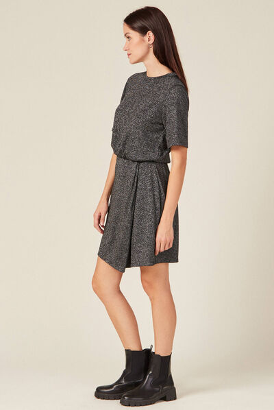 Robe moulante fils métallisés gris foncé femme
