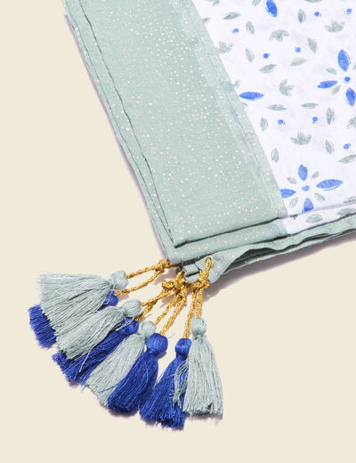 Foulard à pampilles vert kaki femme