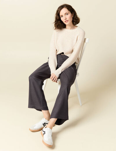 Pull manches longues sequins ecru femme