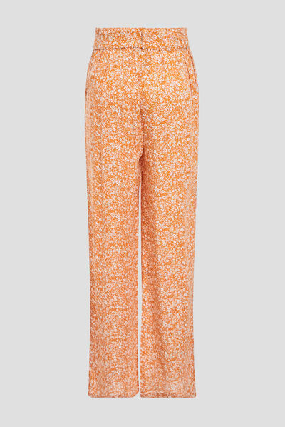 Pantalon large ceinturé jaune foncé femme