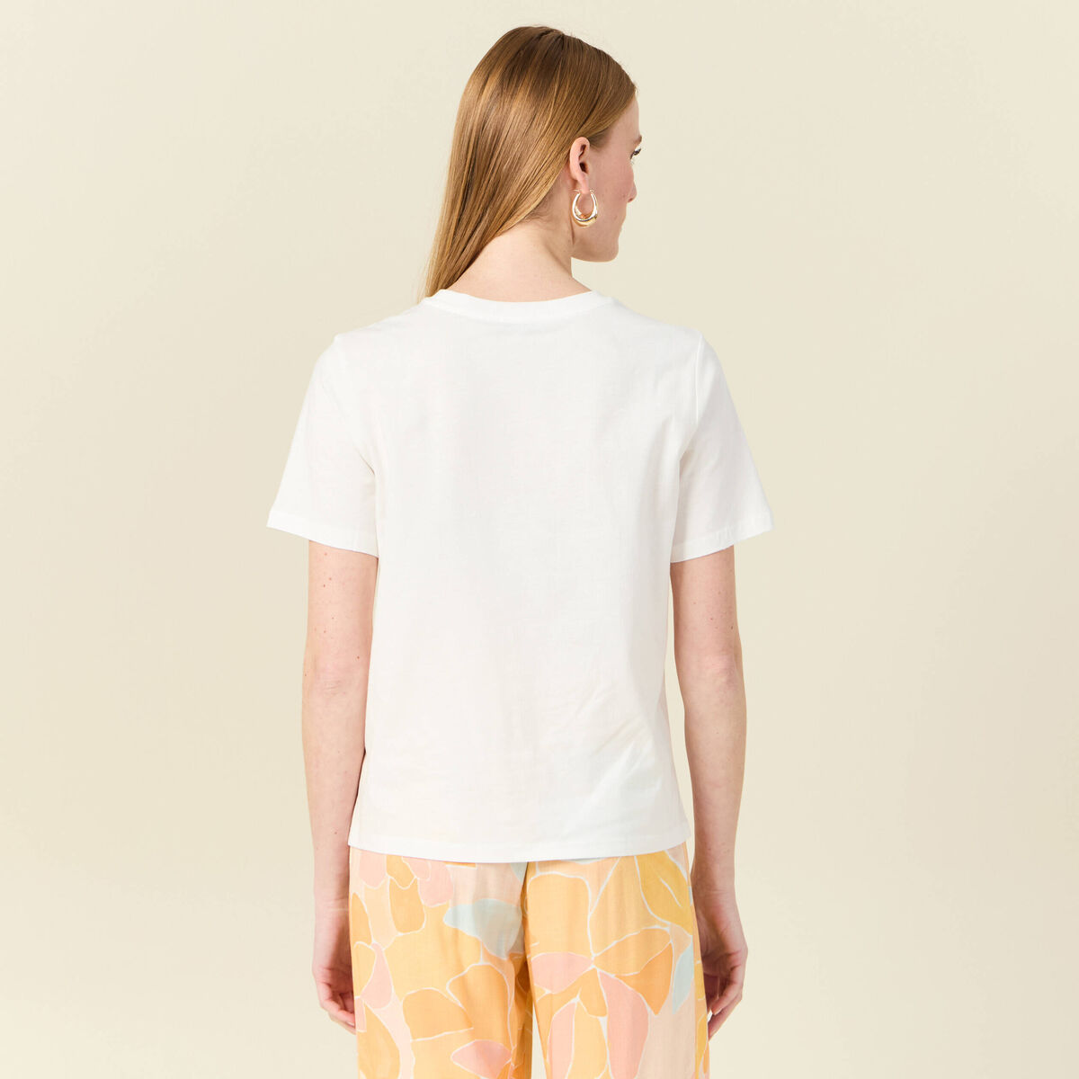 T-shirt manches courtes brodé creme femme