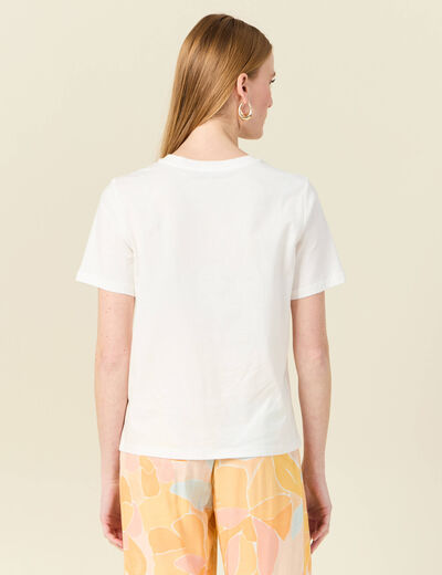T-shirt manches courtes brodé creme femme