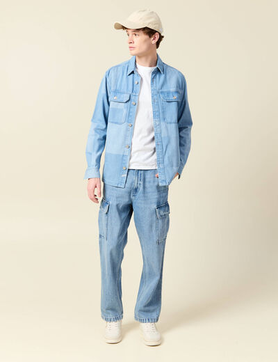 Cargo en coton denim bleach homme