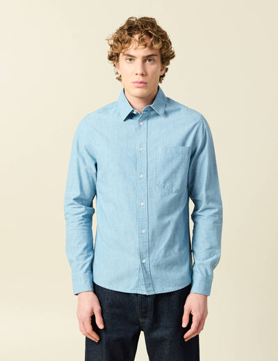 Chemise en coton manches longues denim bleach homme