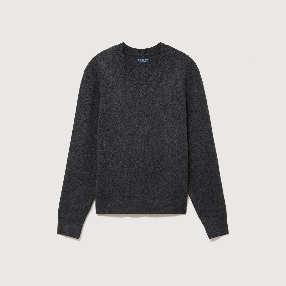 Pull col v manches longues gris fonc&eacute; homme