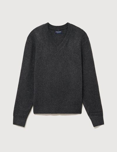 Pull col v manches longues gris fonc&eacute; homme