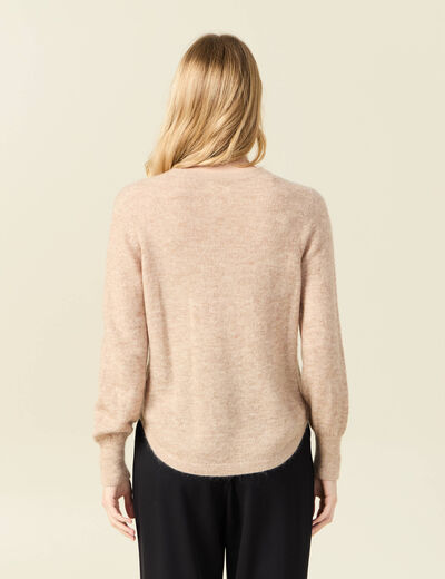 Pull manches longues col en V creme femme