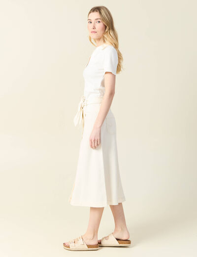 Jupe midi trapèze denim blanc femme