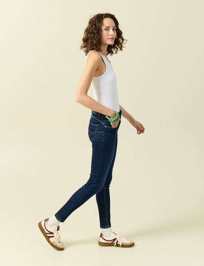 Jeans skinny 7/8&egrave;me taille haute denim brut femme