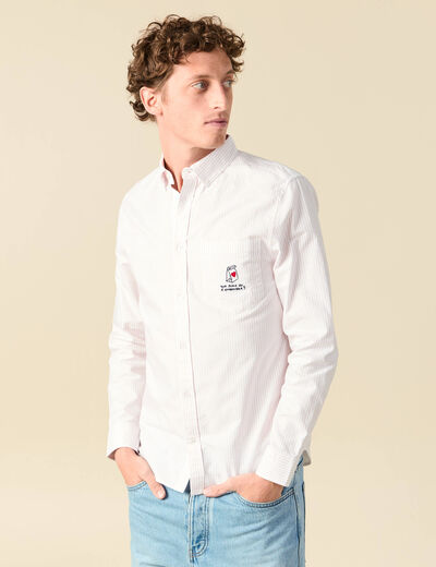 Chemise droite en coton rose poudr&eacute;e homme