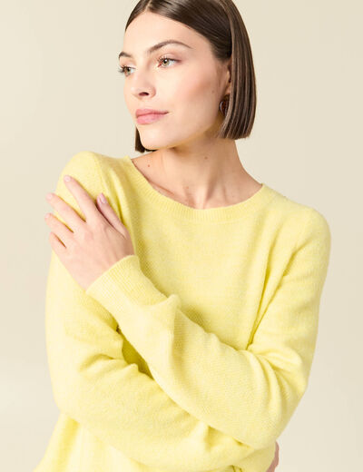 Pull col bateau manches longues jaune clair femme