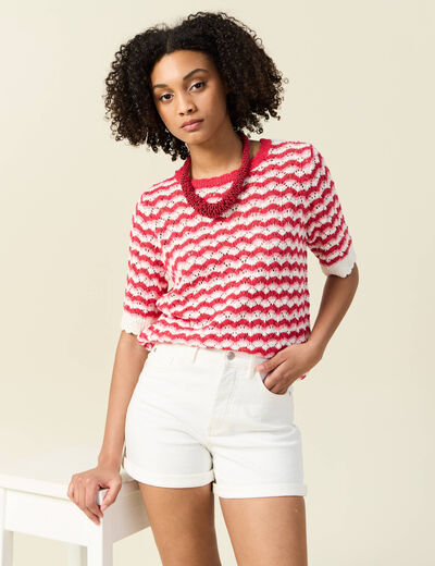 Pull manches courtes rouge femme