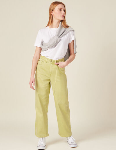 Jeans large taille haute vert anis femme