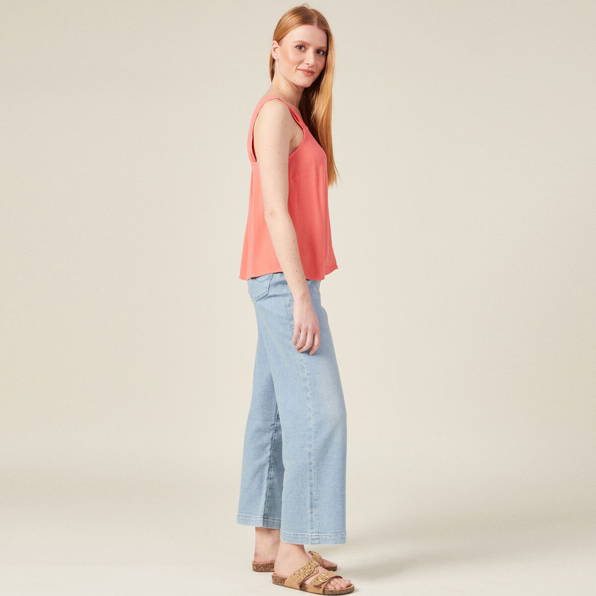 Blouse bretelles larges rose corail femme