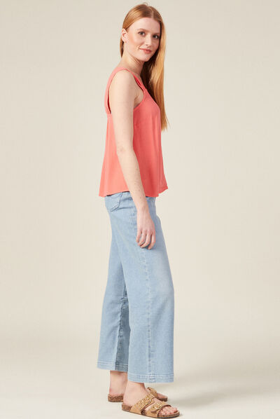 Blouse bretelles larges rose corail femme
