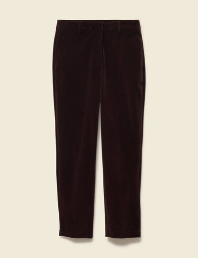 Pantalon flare taille haute en velours marron fonc&eacute; femme