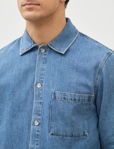 Chemise manches longues en jeans denim bleach homme