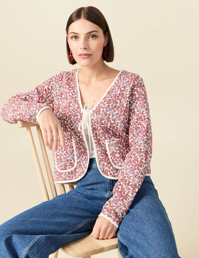 Cardigan droit court manches longues orange corail femme