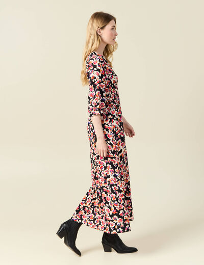 Robe longue évasée fluide noir femme