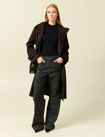Pantalon wide large taille haute gris fonc&eacute; femme