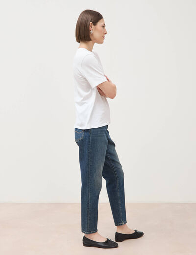 T-shirt droit col rond manches courtes blanc femme