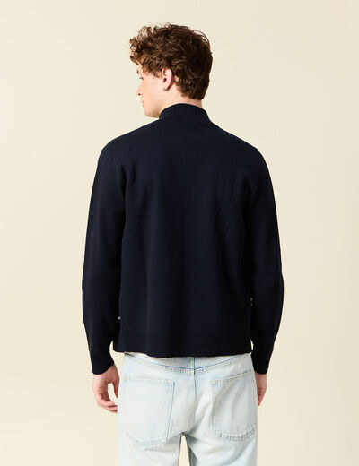 Gilet manches longues zipp&eacute; bleu marine homme