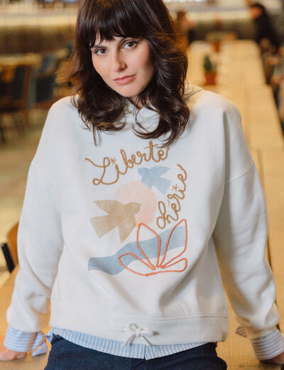 Sweat à capuche ecru femme