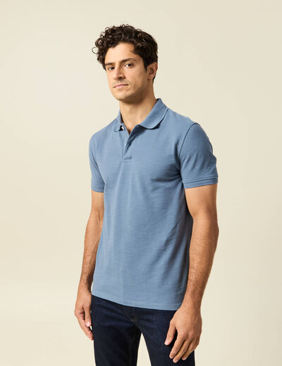 Polo cintré manches courtes en coton bleu foncé homme
