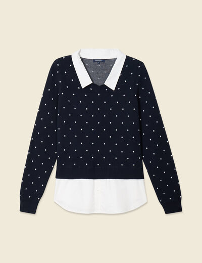 Pull manches longues 2-en1 bleu marine femme