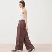 Pantalon large taille haute ray&eacute; marron chocolat femme