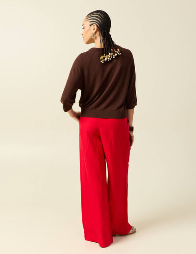 Gilet droit court manches longues marron fonc&eacute; femme