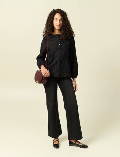 Chemise manches longues broderie coton noir femme