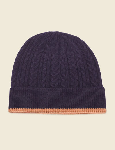Bonnet avec torsades fabriqué en France bleu marine homme