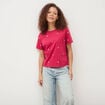 T-shirt droit col rond brod&eacute; en coton rouge clair femme