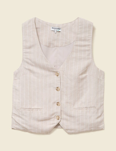 Gilet ajust&eacute; col v sans manches beige femme