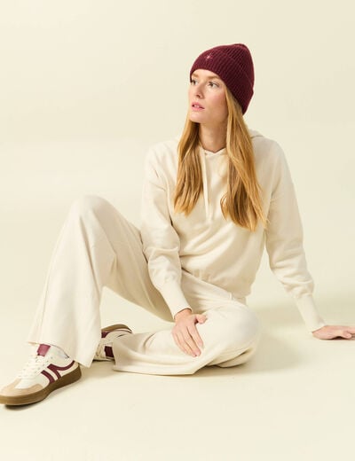 Pantalon large taille haute en maille creme femme