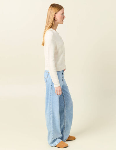 Pull manches longues ajouré ecru femme