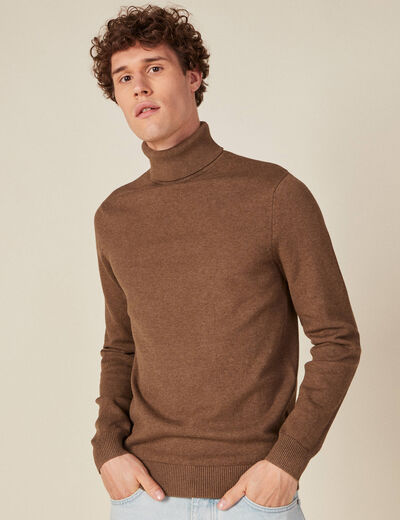 Pull manches longues marron homme