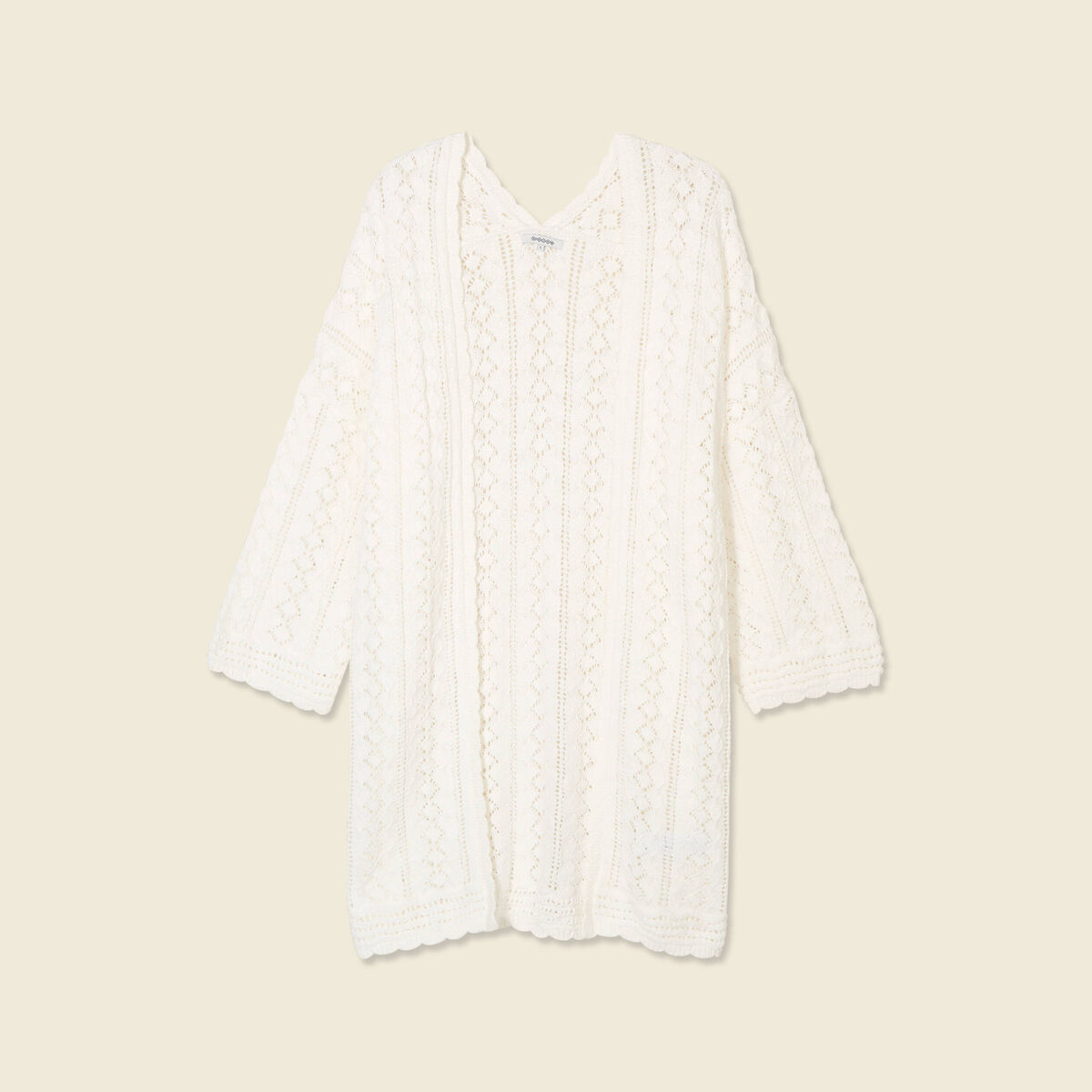 Gilet long ajouré ecru femme