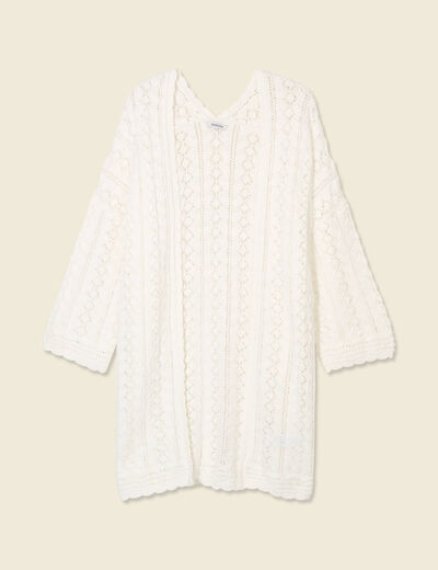 Gilet long ajouré ecru femme