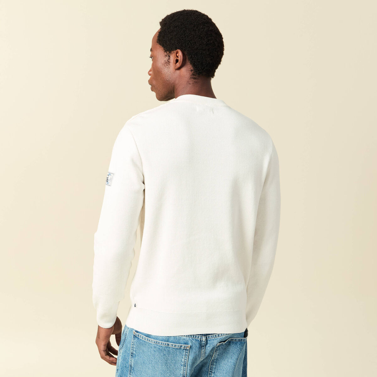 Pull fin col rond manches longues ecru homme