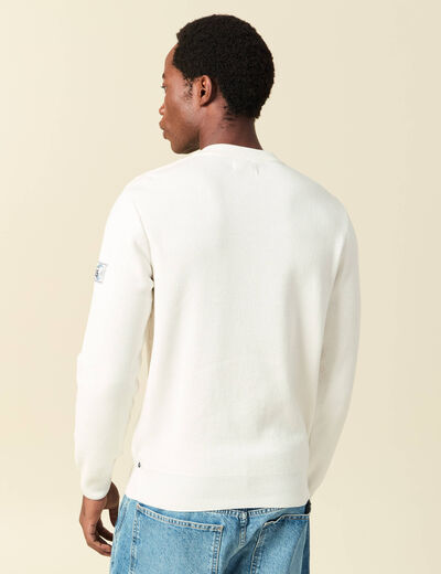 Pull fin col rond manches longues ecru homme