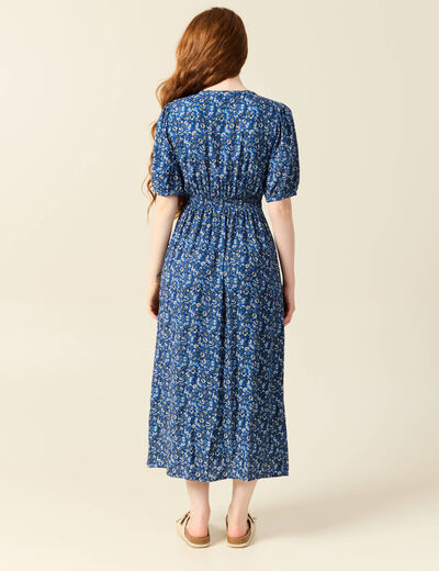 robe longue imprimée bleu femme