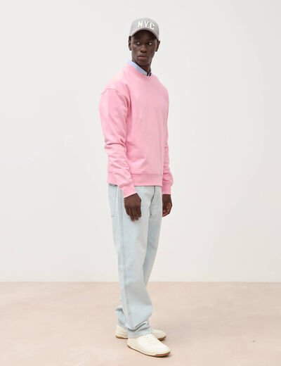 Sweat col rond manches longues en coton rose homme