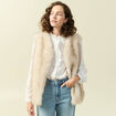 Gilet col tailleur manches longues creme femme