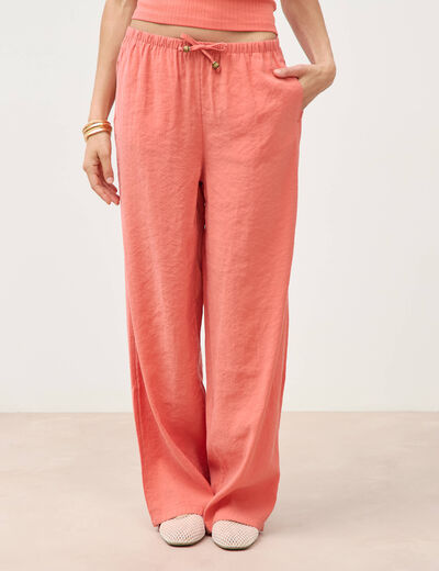 Pantalon large taille standard fluide rouge fonc&eacute; femme