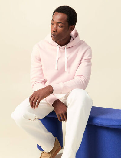 Sweat &agrave; capuche rose poudr&eacute;e homme